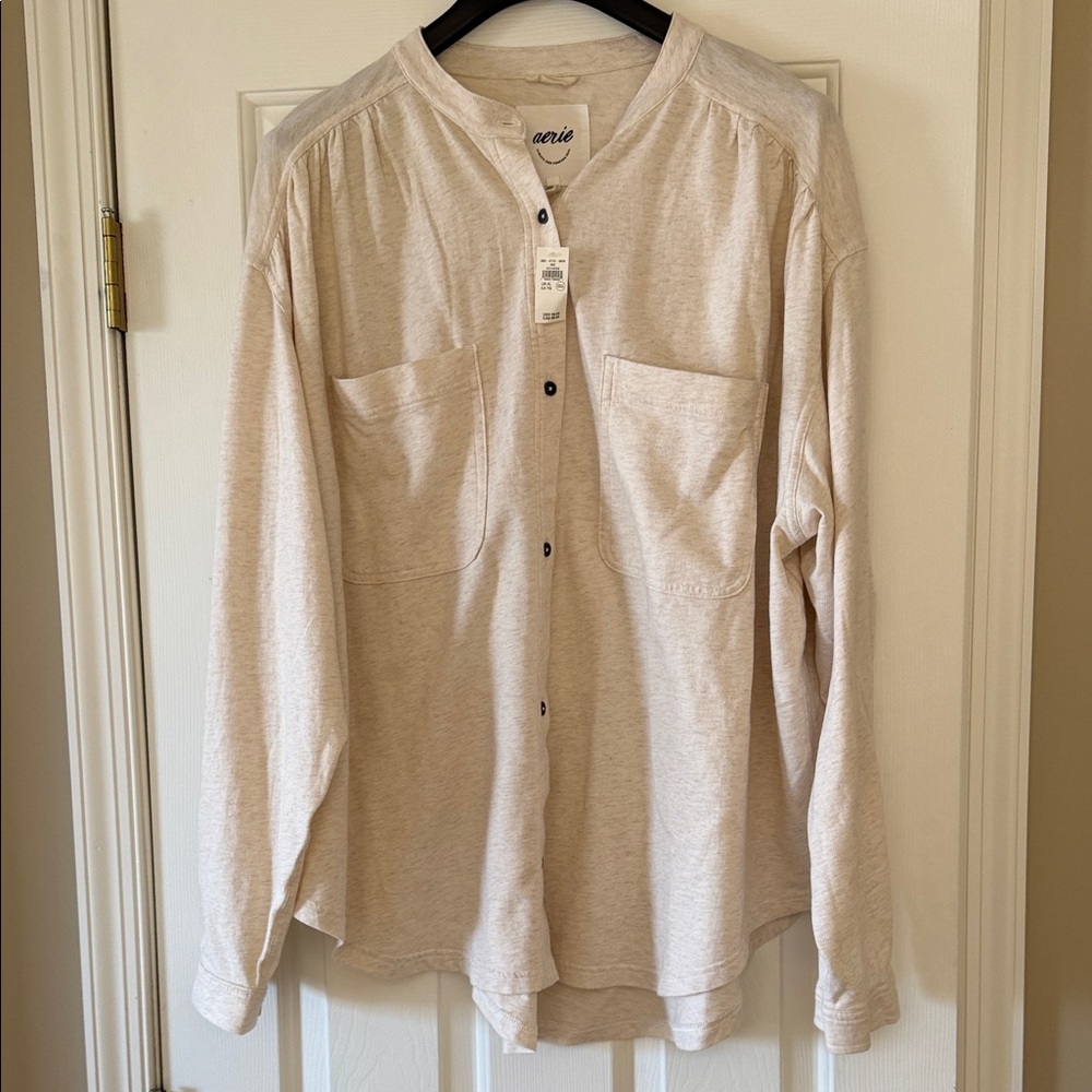 aerie Neutral Cream Henley Button-Up Top